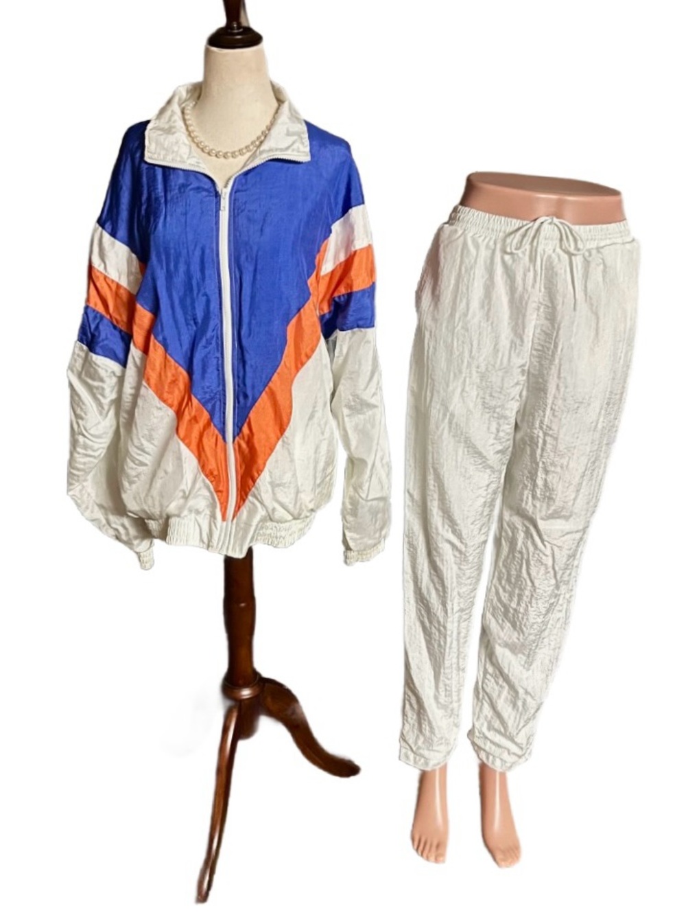 Longstreet Missy • Vintage • Retro • White/ Blue • Women’s • Large • Tracksuit